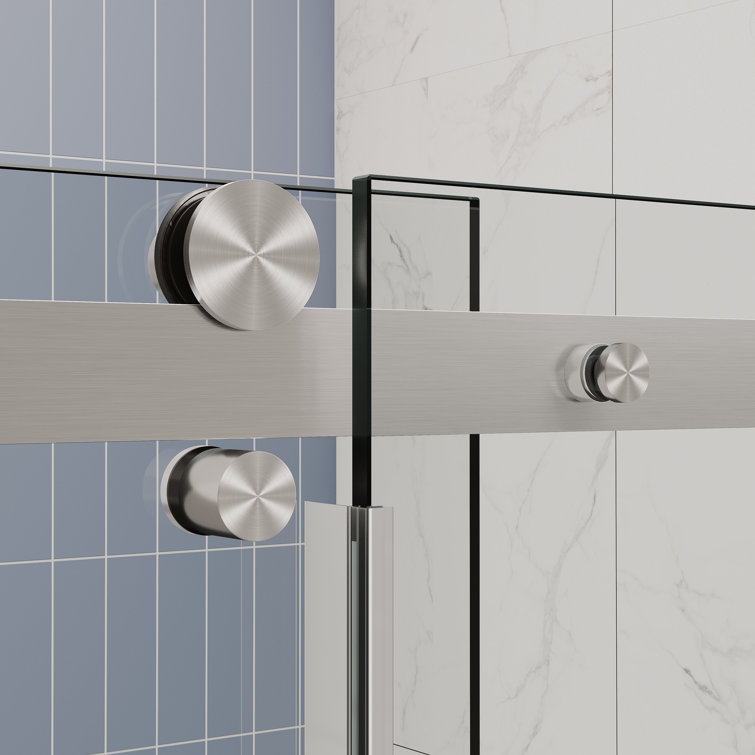 Brushed Nickel Frameless Sliding Shower Door with Clear Glass