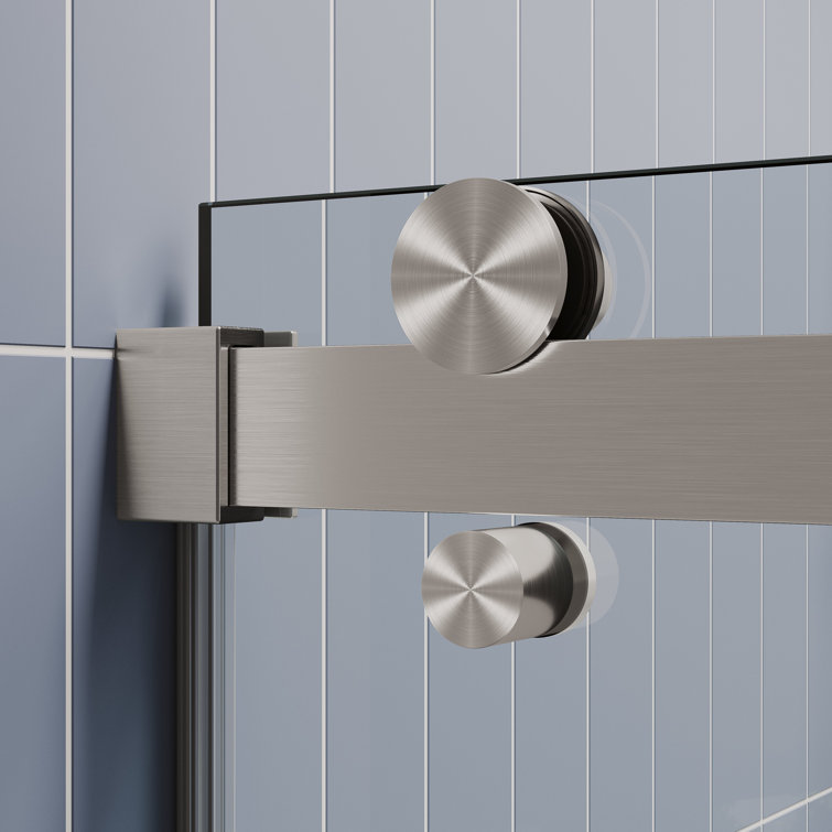 Brushed Nickel Frameless Sliding Shower Door with Clear Glass