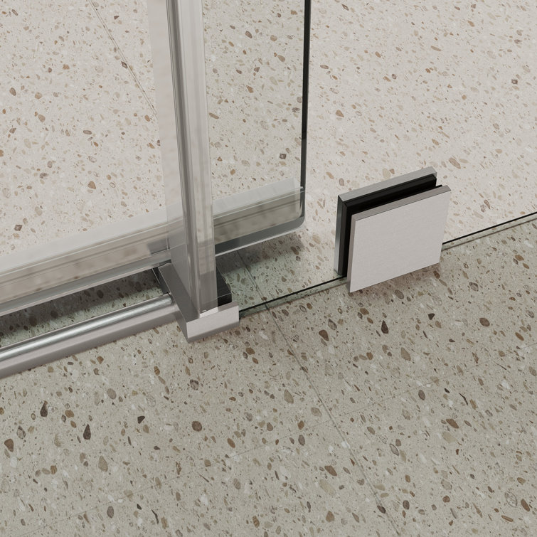 Brushed Nickel Frameless Sliding Shower Door with Clear Glass