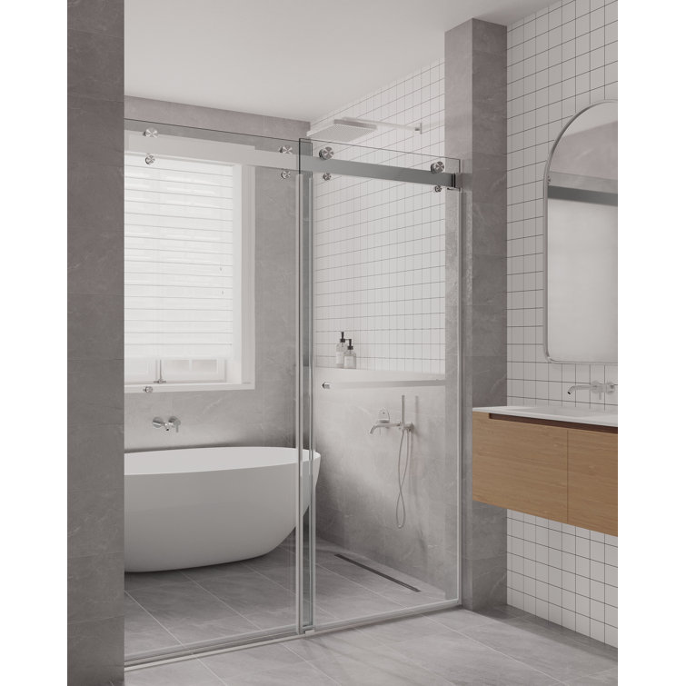 Contemporary Frameless Double Sliding Shower Door with Clear Tempered Glass