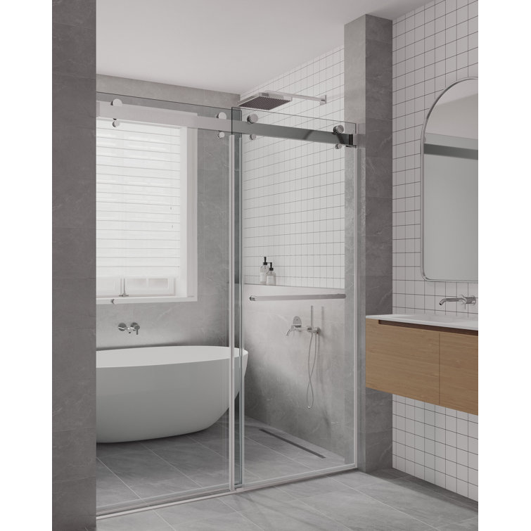 Contemporary Frameless Double Sliding Shower Door with Clear Tempered Glass