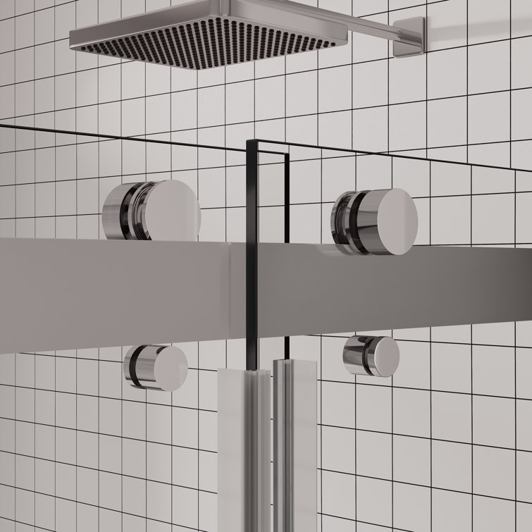 Chrome Frameless Double Sliding Shower Door with Clear Glass