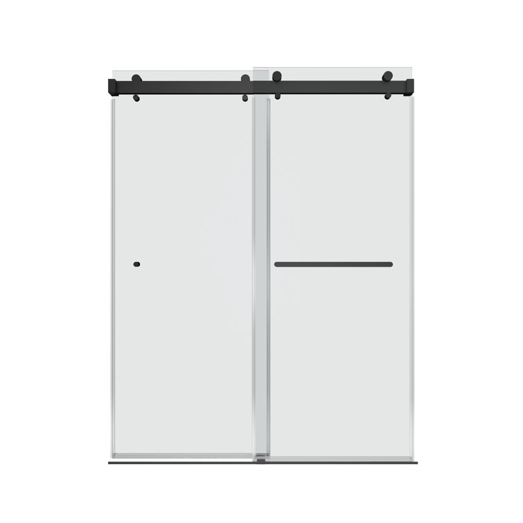 Matte Black Frameless Double Sliding Shower Door with Clear Tempered Glass