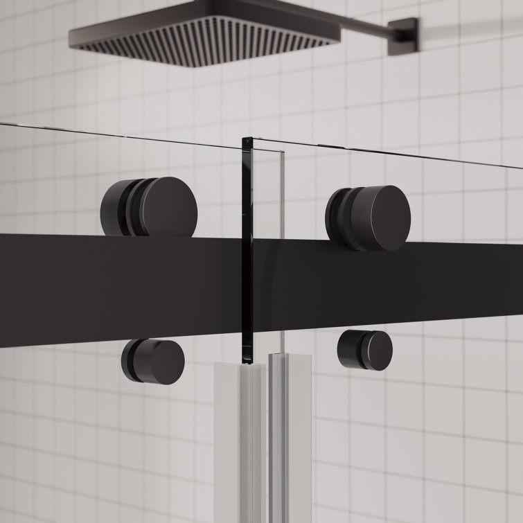 Matte Black Frameless Double Sliding Shower Door with Clear Tempered Glass