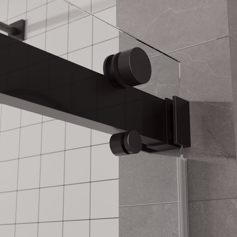 Matte Black Frameless Double Sliding Shower Door with Clear Tempered Glass