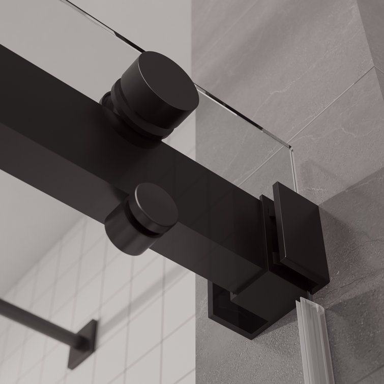 Matte Black Frameless Double Sliding Shower Door with Clear Tempered Glass