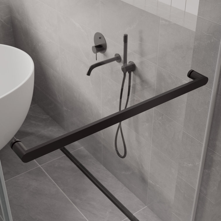 Matte Black Frameless Double Sliding Shower Door with Clear Tempered Glass