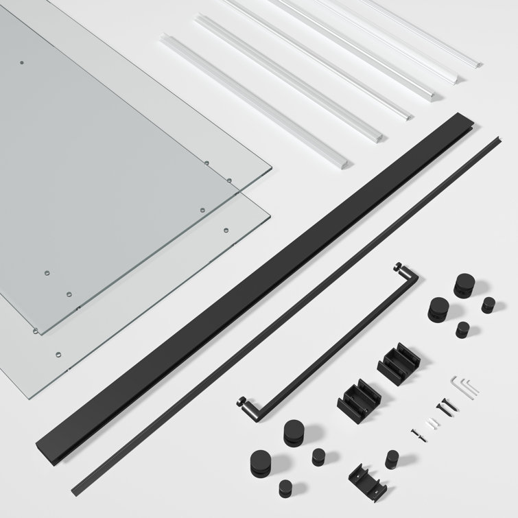 Matte Black Frameless Double Sliding Shower Door with Clear Tempered Glass