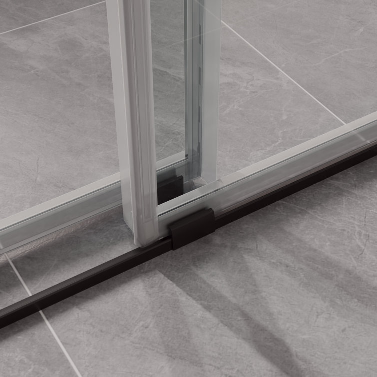 Matte Black Frameless Double Sliding Shower Door with Clear Tempered Glass