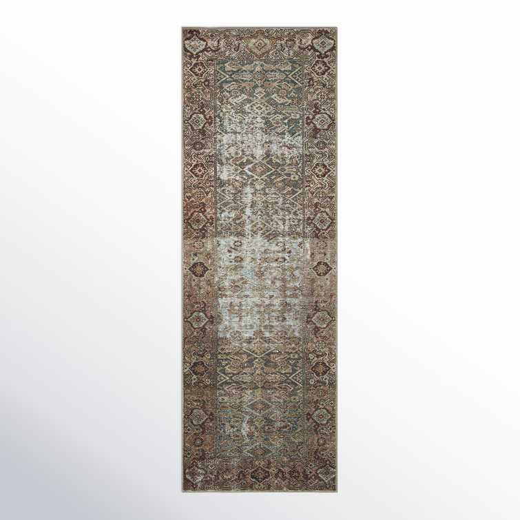 Georgie Moss and Salmon Synthetic Runner Rug 2'-6" x 7'-6"