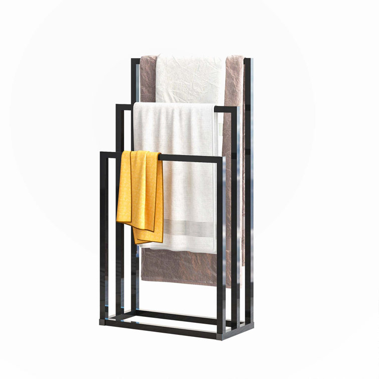 Black Chrome Metal Freestanding 3-Tier Towel Rack