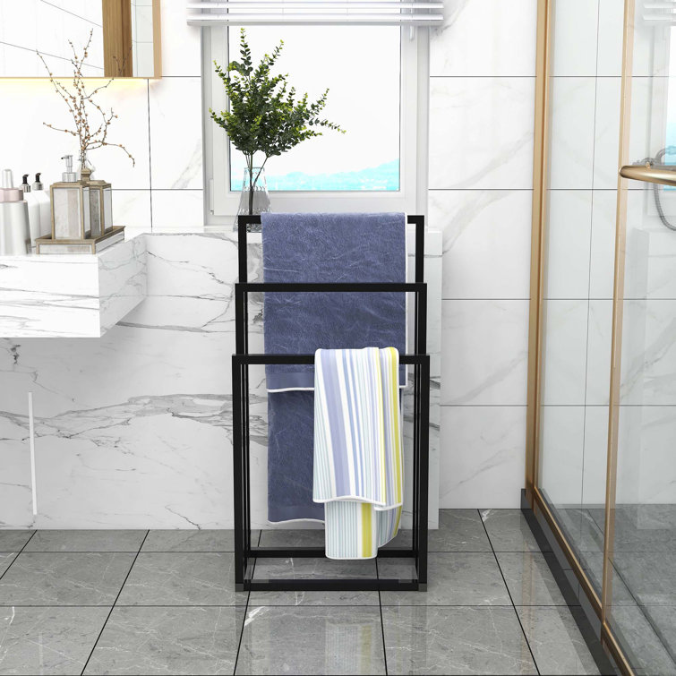 Black Chrome Metal Freestanding 3-Tier Towel Rack
