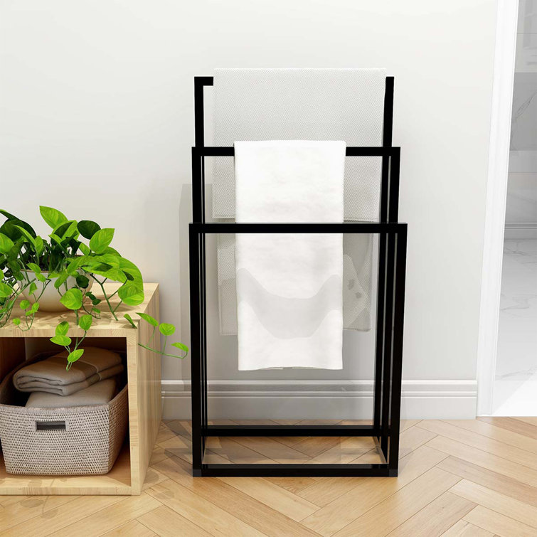 Black Chrome Metal Freestanding 3-Tier Towel Rack