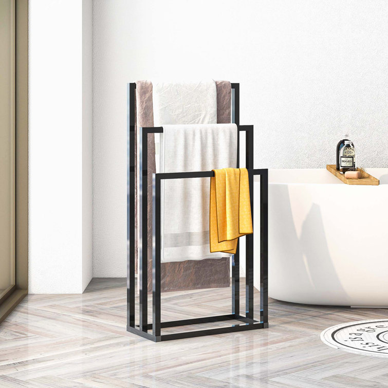 Black Chrome Metal Freestanding 3-Tier Towel Rack