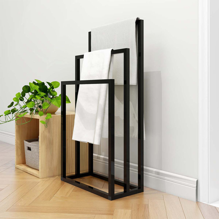 Black Chrome Metal Freestanding 3-Tier Towel Rack