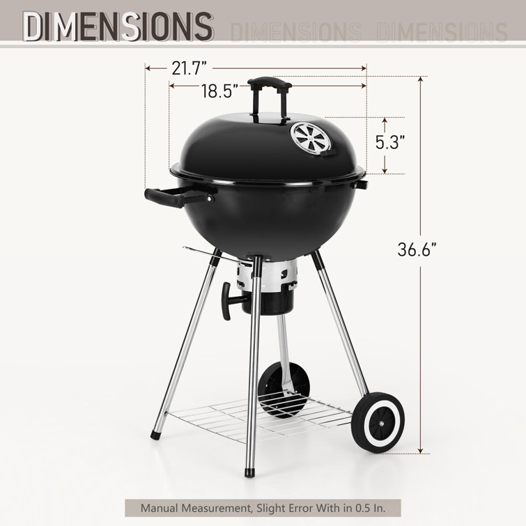 Black Porcelain-Enamel 18" Kettle Charcoal Grill with Ash Catcher