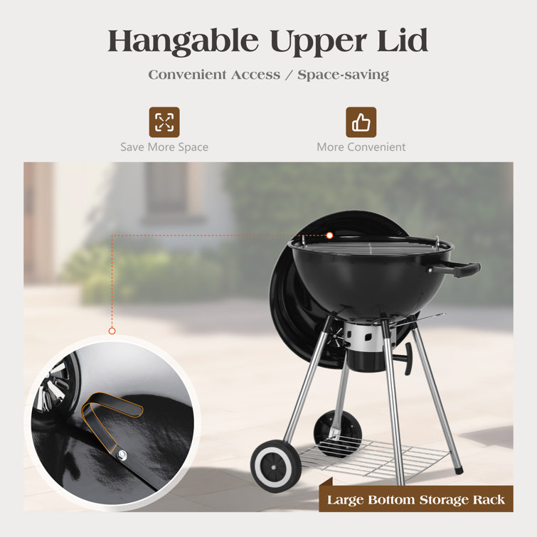 Black Porcelain-Enamel 18" Kettle Charcoal Grill with Ash Catcher