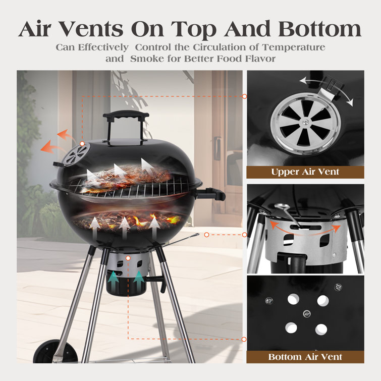 Black Porcelain-Enamel 18" Kettle Charcoal Grill with Ash Catcher