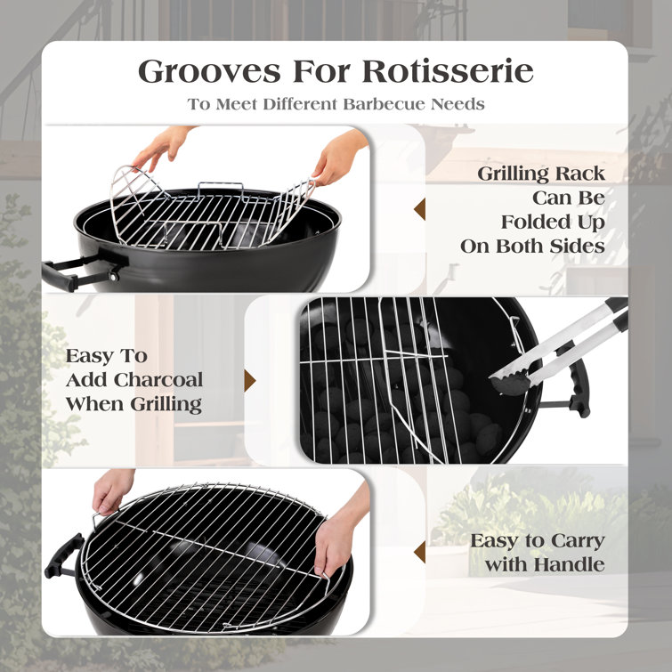 Black Porcelain-Enamel 18" Kettle Charcoal Grill with Ash Catcher