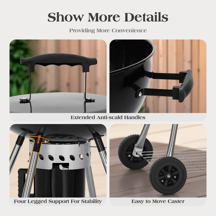 Black Porcelain-Enamel 18" Kettle Charcoal Grill with Ash Catcher