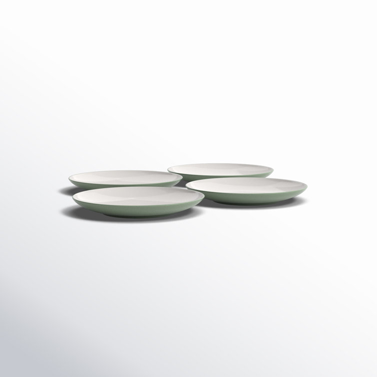 Green and Cream Ceramic Matte Dinner Plates, Set of 4