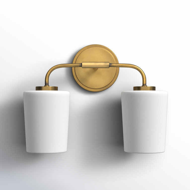 Lark Kline Heritage Brass 2-Light Dimmable Vanity with Etched Opal Shades