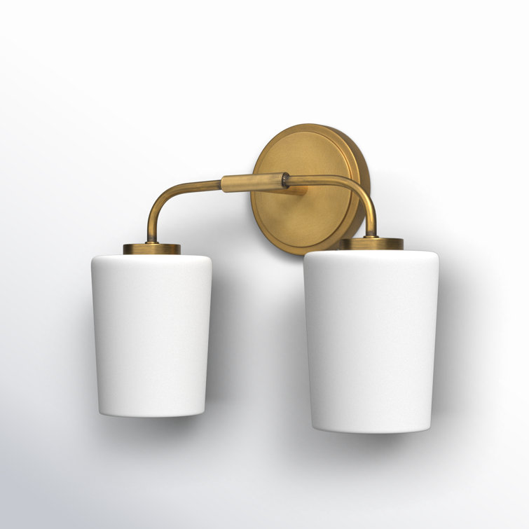 Lark Kline Heritage Brass 2-Light Dimmable Vanity with Etched Opal Shades