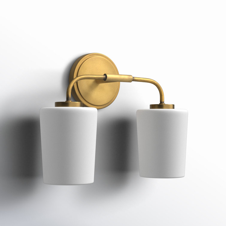 Lark Kline Heritage Brass 2-Light Dimmable Vanity with Etched Opal Shades