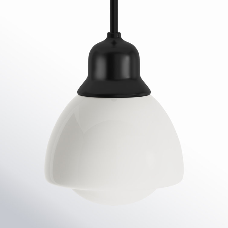 Brooks Transitional Blackened Bronze Drum Pendant with White Milk Glass