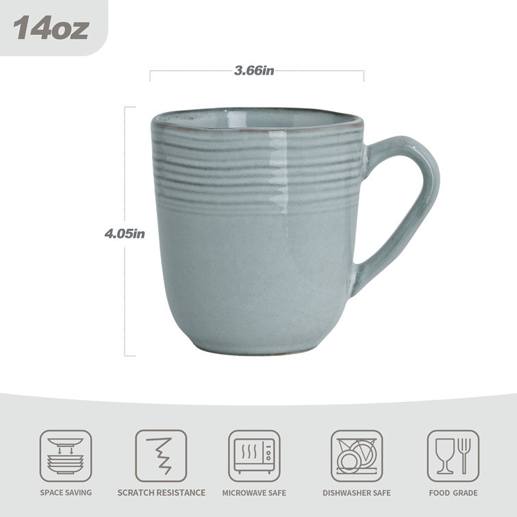 Ashy Blue Ceramic 14oz Round Coffee Mugs - Set of 4