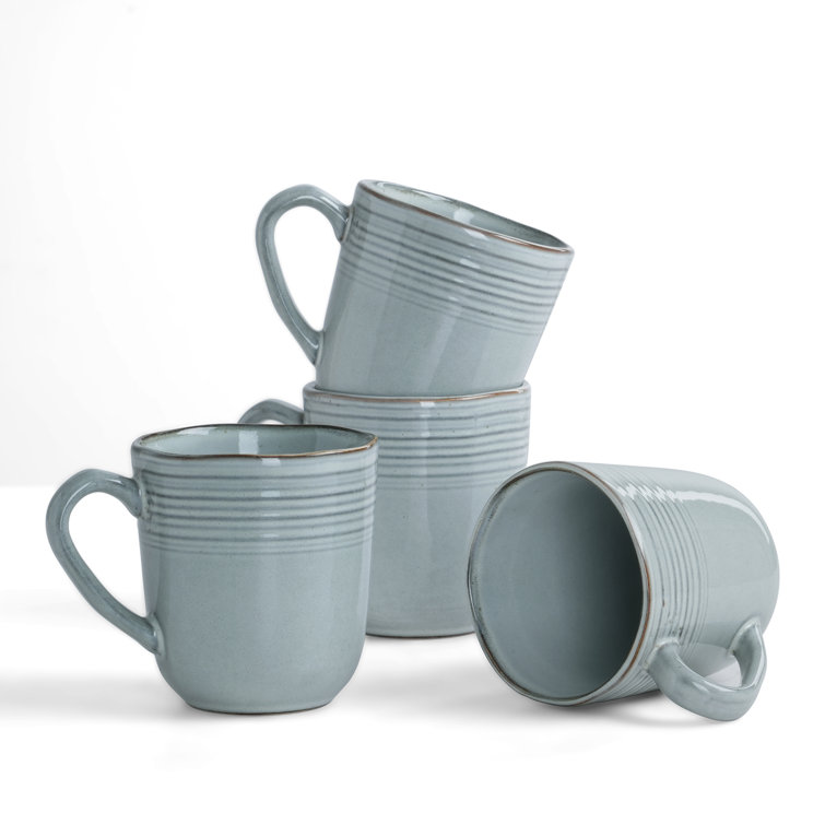Ashy Blue Ceramic 14oz Round Coffee Mugs - Set of 4