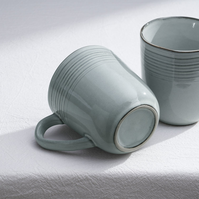 Ashy Blue Ceramic 14oz Round Coffee Mugs - Set of 4
