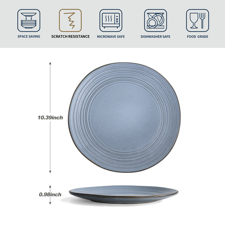Blue Ceramic Stoneware Dinner Plates Set - Microwave Safe