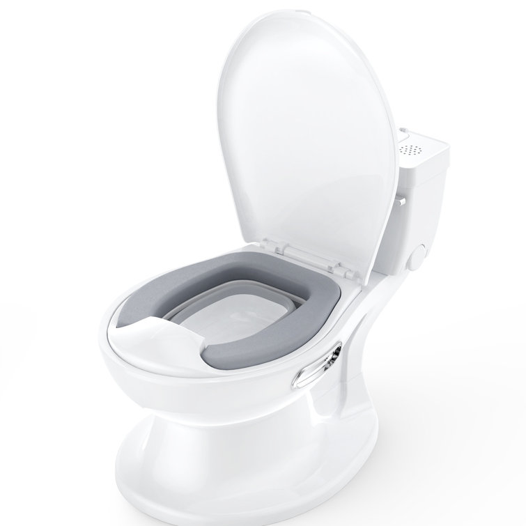 White and Gray Plastic Potty Training Toilet with Soft Seat and Flushing Sound