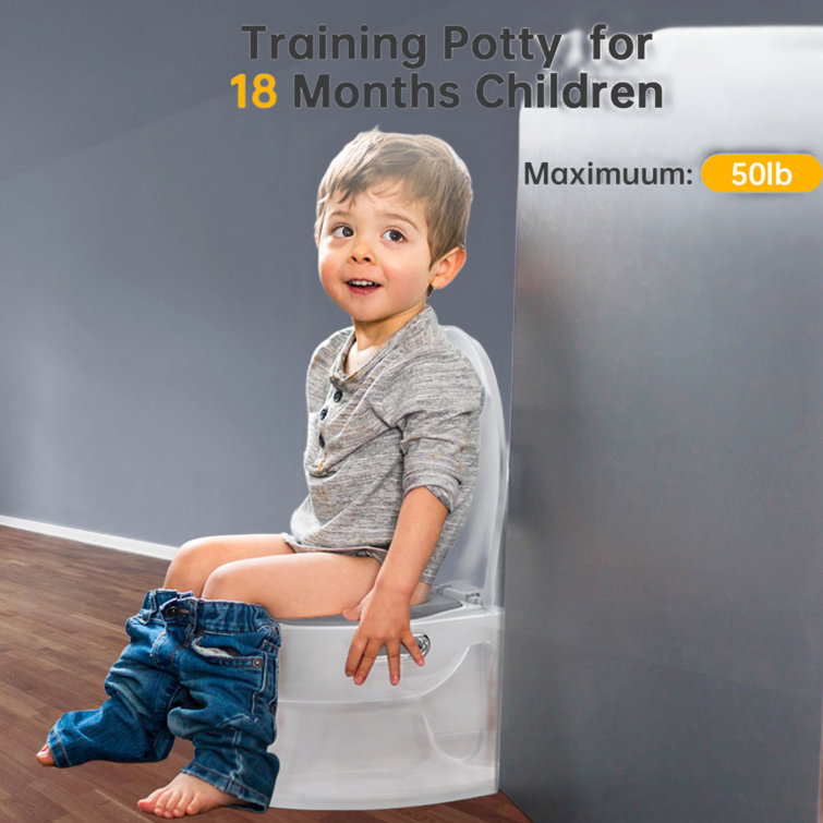 White and Gray Plastic Potty Training Toilet with Soft Seat and Flushing Sound