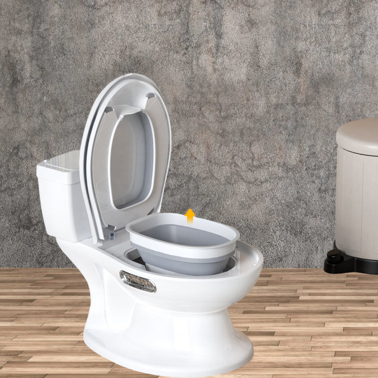 White and Gray Plastic Potty Training Toilet with Soft Seat and Flushing Sound