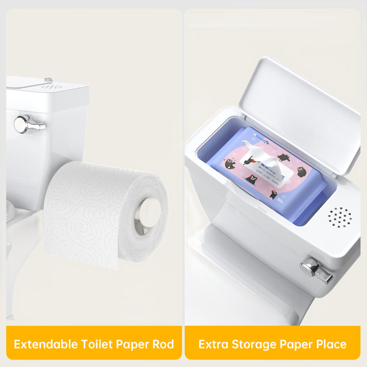 White and Gray Plastic Potty Training Toilet with Soft Seat and Flushing Sound