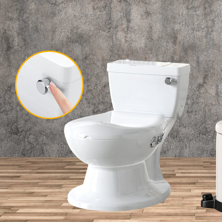 White and Gray Plastic Potty Training Toilet with Soft Seat and Flushing Sound