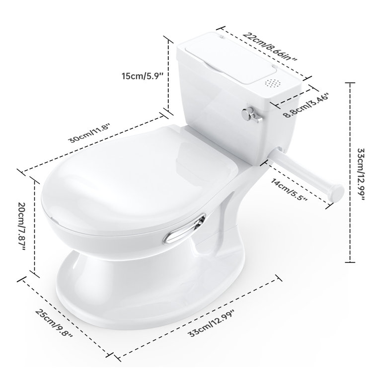 White and Gray Plastic Potty Training Toilet with Soft Seat and Flushing Sound