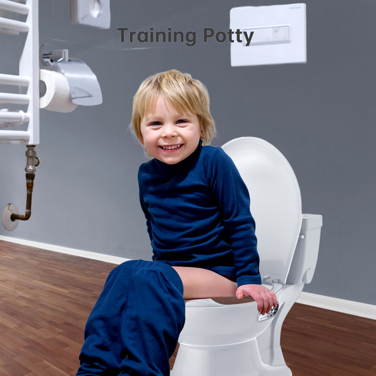 White and Gray Plastic Potty Training Toilet with Soft Seat and Flushing Sound