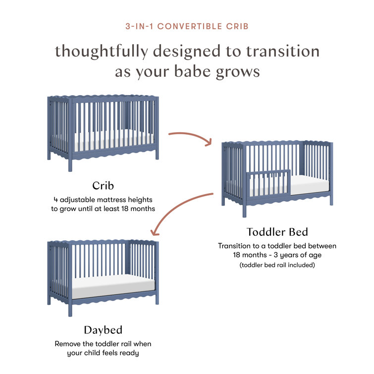 Cove Blue Pine Wood 4-in-1 Convertible Crib with Toddler Bed Kit