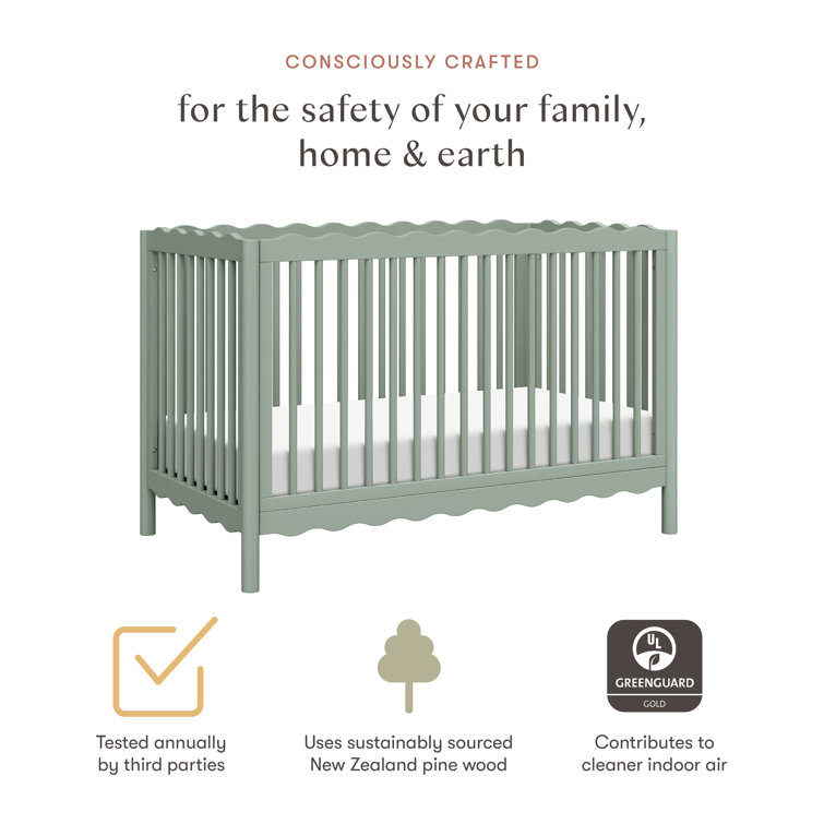 Light Sage Sustainable Pine Wood 4-in-1 Convertible Crib
