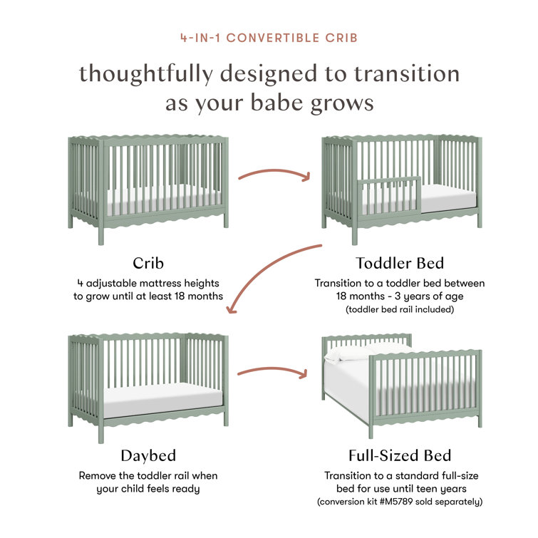 Light Sage Sustainable Pine Wood 4-in-1 Convertible Crib