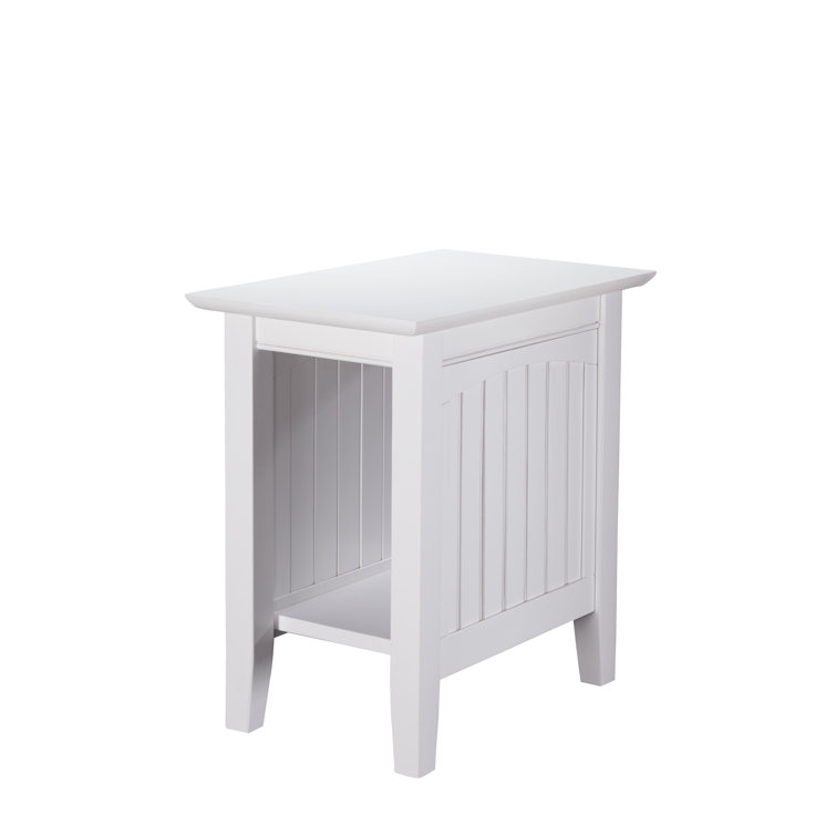 White Solid Wood Rectangular End Table with Shelf