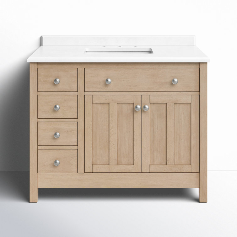 Newcastle 42" Sahara Birch Single Sink Bathroom Vanity with White Marble Top