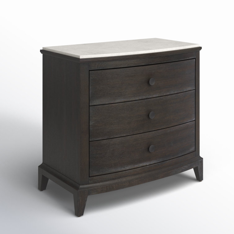 Black Oak 3-Drawer Nightstand with Stone Top