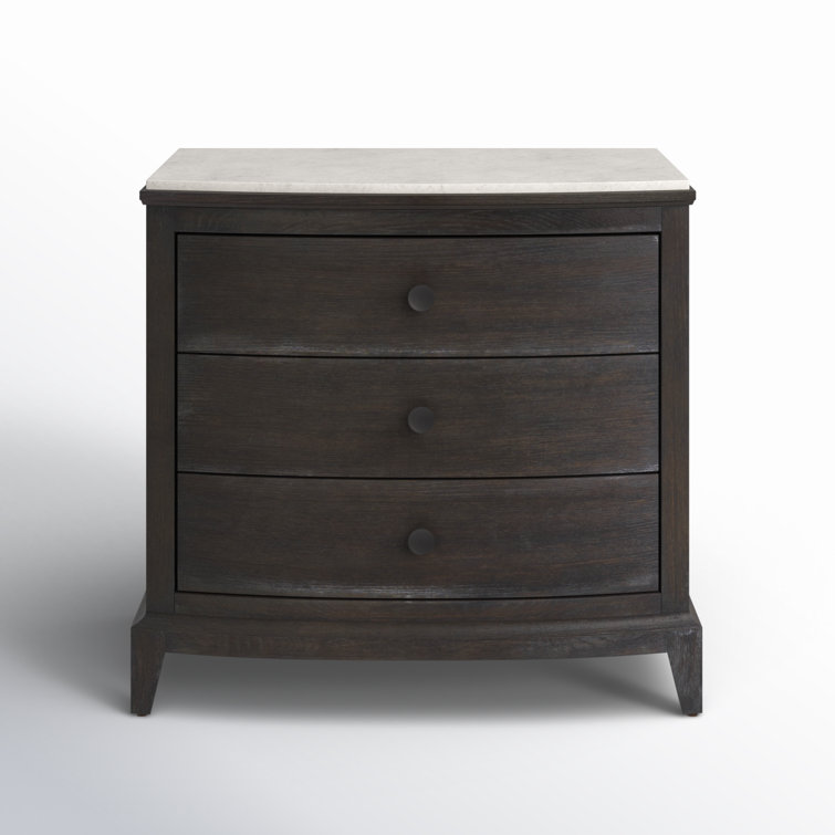 Black Oak 3-Drawer Nightstand with Stone Top