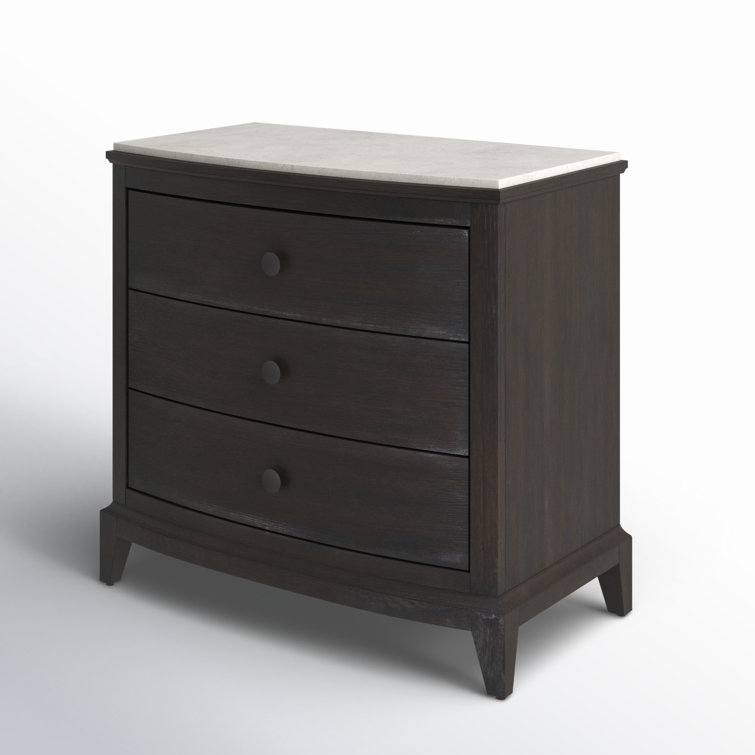 Black Oak 3-Drawer Nightstand with Stone Top