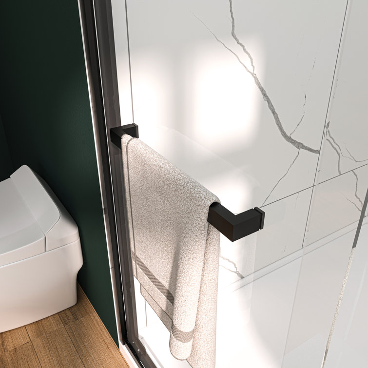Matte Black Frameless Double Sliding Shower Door with Clear Glass
