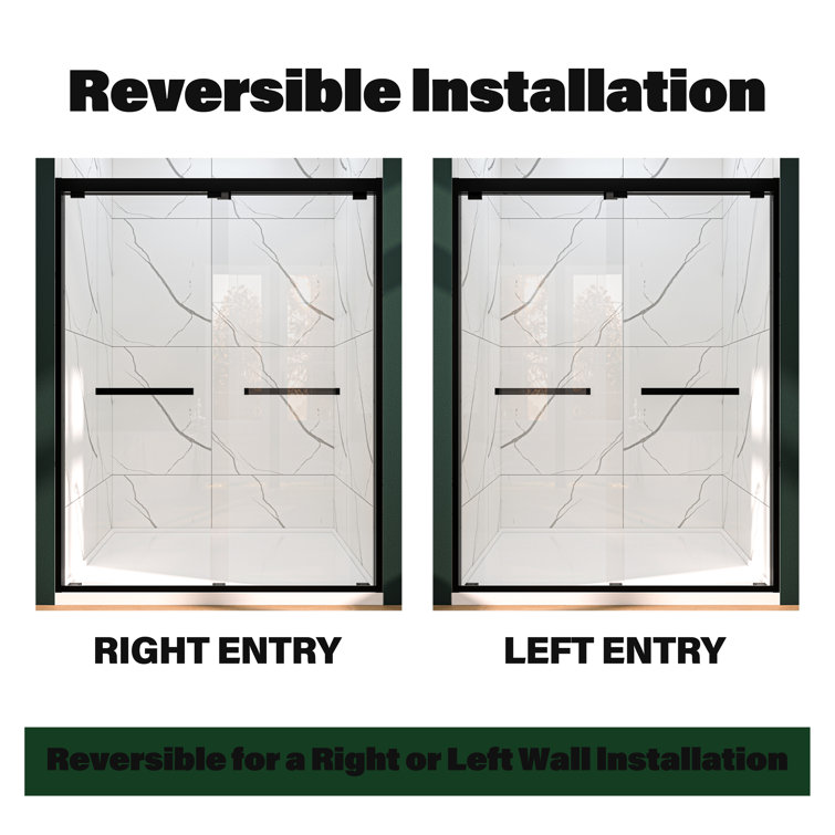 Matte Black Frameless Double Sliding Shower Door with Clear Glass
